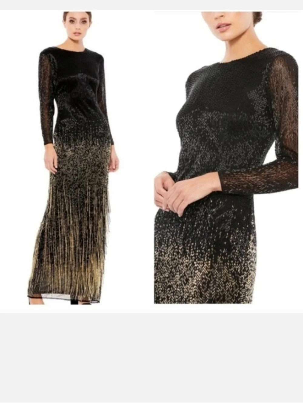 Mac Duggal Black Long SleeveBeaded Fringe Evening GownStyle - Picture 7 of 8